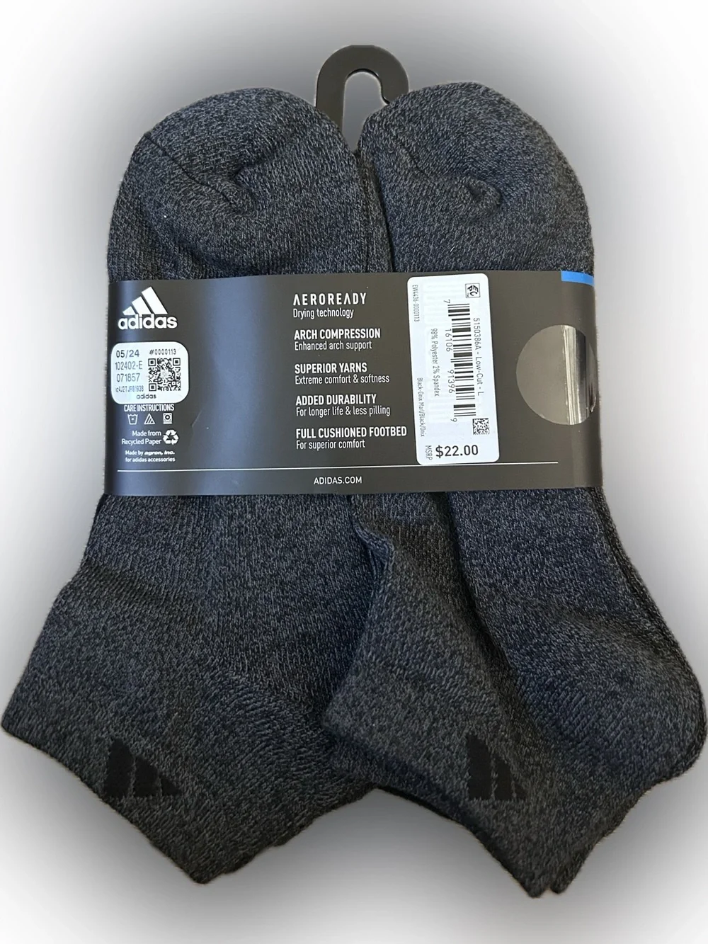 adidas Aeroready Men's Low-Cut Cushioned Athletic Socks - Charcoal Gray (6 Pack)